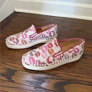 Christian Louboutin Pink and Red Lip Print Sneakers